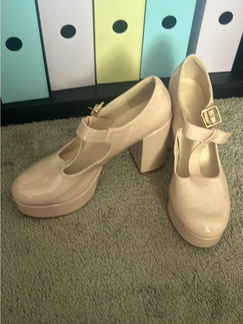 Patent Mary Jane Platform Heels in Nude Pink - Picture 1 of 1